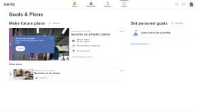 Student account in Xello on the Goals & Plans page. There are two plans. One has a prompt on it that says, "Drag and drop your plans to rank them."